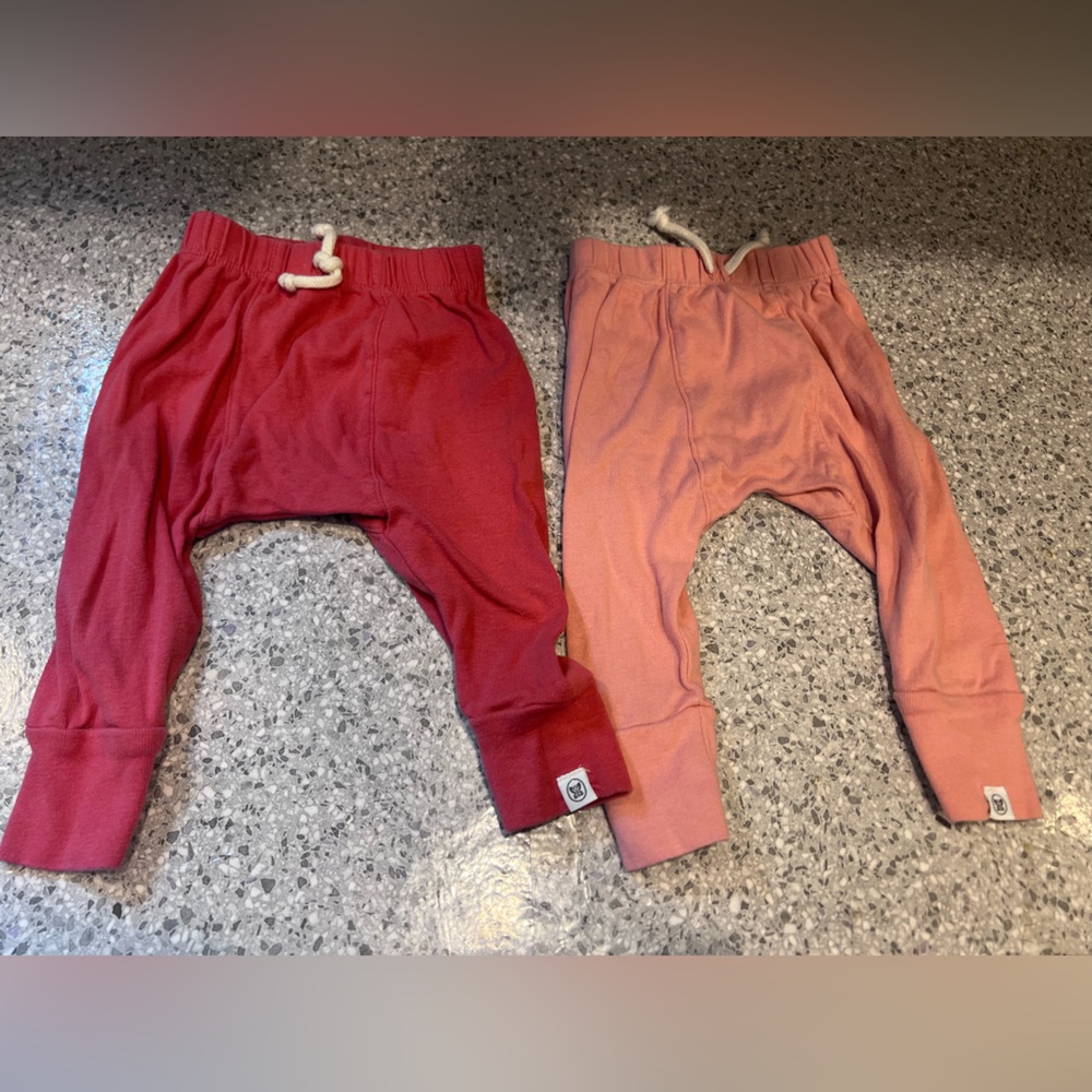 3 pairs of pants: Honest & Bgosh Kids Cotton Jogger Pants - Coral & Raspberry